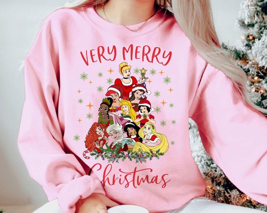 Discover Disney Princess Very Merry Christmas Sweatshirt | Retro Holiday Shirt | Vintage Family Matching Tee 2025