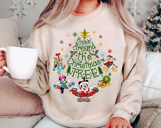 Discover Rockin Around the Christmas Tree Sweatshirt | Retro Mickey & Friends Holiday Shirt | Vintage Disney Family Tee 2025