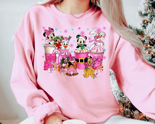 Discover Mickey and Friends Drinking Cup Sweatshirt | Retro Disney Christmas Shirt | Vintage Family Matching Tee 2025