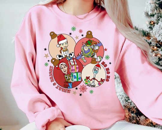 Discover Vintage Toy Story Ornament Christmas Shirt 2025 | Woody Buzz Forky Santa Holiday Sweatshirt | Retro Disney Tee