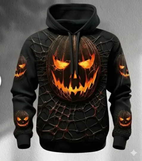 Discover Halloween Pumpkin Hoodie – 3D Graphic Jack O’Lantern Pullover Sweatshirt Unisex