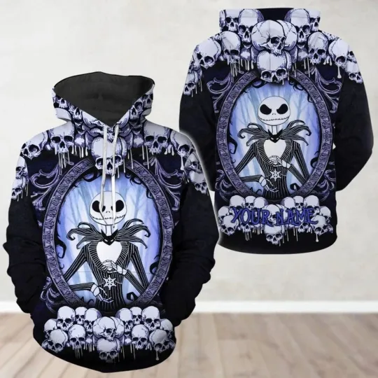 Personalized Jack Skellington Horror Skulls Happy Halloween Hoodie 3D Printed