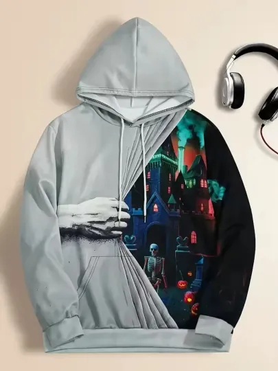 Discover 3D Pumpkin Hoodie – Spooky Jack O’Lantern Face Sweatshirt Halloween Style