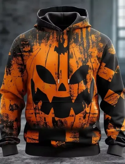 3D Pumpkin Hoodie – Halloween Jack O’Lantern Pullover Hoodie for Men Women