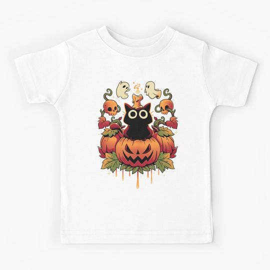 Discover Halloween Candle Trick - Autumn Cat Kids T-Shirt