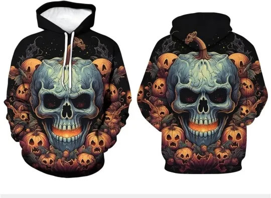 Pumpkin Graphic 3D Hoodie – Halloween Costume Style Unisex Pullover Sweatshirt