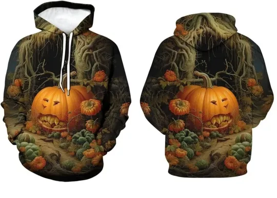 Discover Halloween Pumpkin 3D Hoodie – Unisex Pullover Sweatshirt Gothic Streetwear