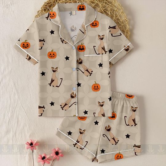 Lady and Tramp Si Am Cat Unisex Pajamas Set, Spooky Season Pajamas