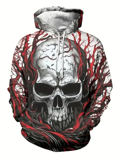 Discover Skeleton Skull Hoodie – Creepy 3D Print Sweatshirt for Halloween Unisex2