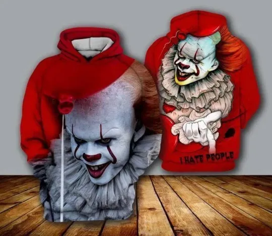 Horror Clown IT Pennywise I Hate People Halloween 3D HOODIE Halloween Gift
