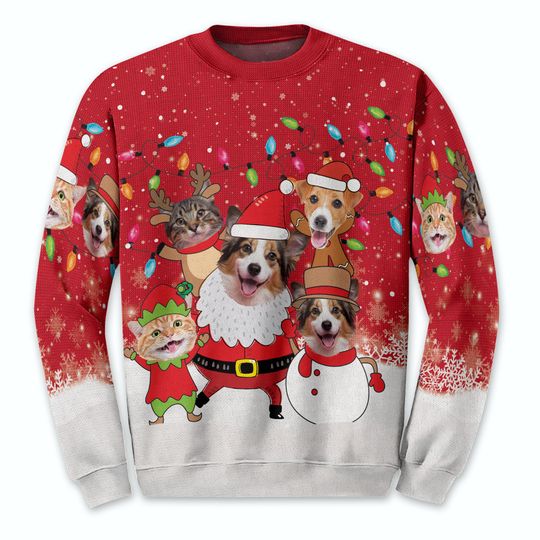 Discover Custom Pet Face Christmas Sweatshirt For Men Women, Custom Ugly Sweatshirt, Personalized Christmas Sweatshirt, Funny Custom Face Sweatshirt