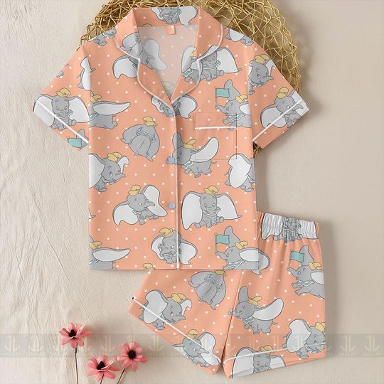 Discover Dumbo Elephant Unisex Satin Pajamas Set, Spooky Season Pajamas , Long Sleeve And Short Styles