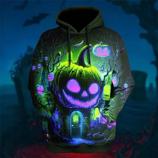 Discover 🎃 Pumpkin Head Hoodie – 3D Jack O’Lantern Graphic Sweatshirt Spooky Fashion