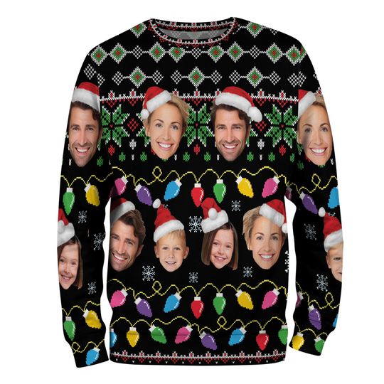 Discover Custom Face Christmas Sweatshirt For Men Women, Funny Family Santa Claus Xmas Sweatshirt, Personalized Xmas Shirt, Custom Faces Sweatshirt