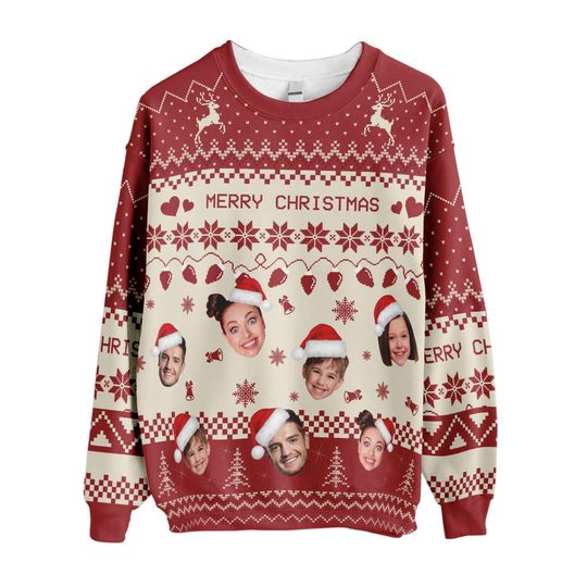 Custom Face Christmas Sweatshirt For Men Women, Funny Family Red Deer Christmas Sweatshirt, Personalized Xmas Shirt, Custom Faces Sweatshirt