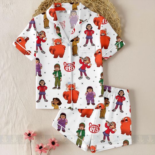 Discover Turning Red Unisex Satin Pajamas Set, Spooky Season Pajamas , Long Sleeve And Short Styles