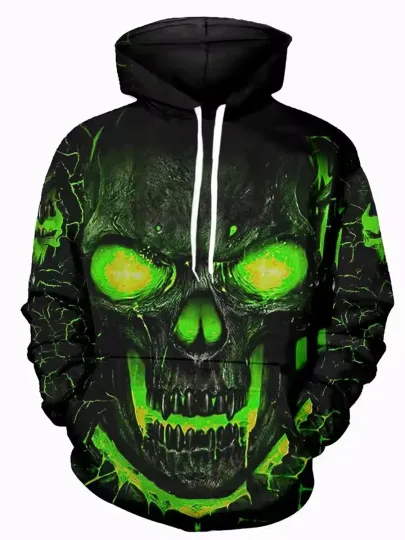 Discover Halloween Hoodie 3D Skull Skeleton Horror Print Pullover Sweatshirt