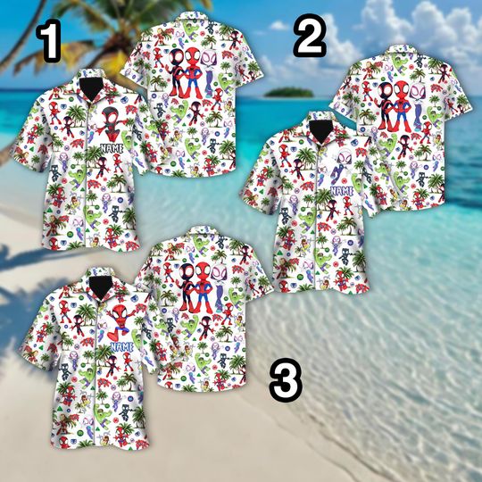 Discover Personalized Spidey And His Amazing Friends Hawaiian Shirt, Disney Marvel Superhero Aloha Button-Up