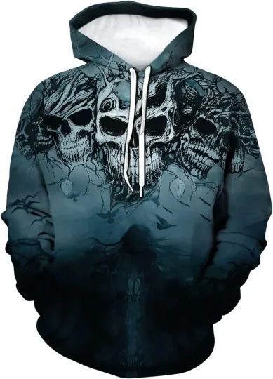 Gothic Skeleton 3D Hoodie – Halloween Pullover Sweatshirt Casual Style for Men