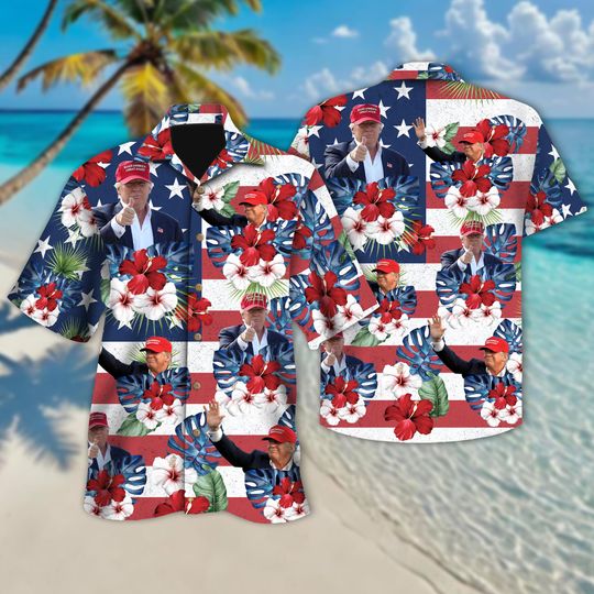 Discover President Trump 4th of July Hawaiian Shirt, American Patriotic Button Tee, Independence Day USA Summer Outfit