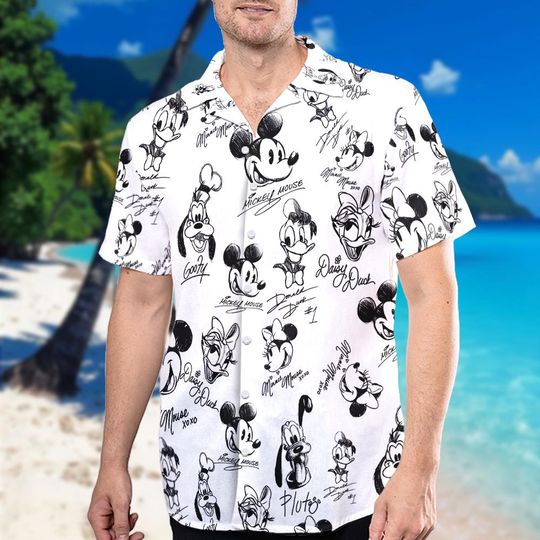 Discover Disney Mickey And Friends Hawaiian Shirt, Mickey Mouse Donald Duck Goofy Minnie Daisy Pluto Disneyland Summer Trip Button Shirt