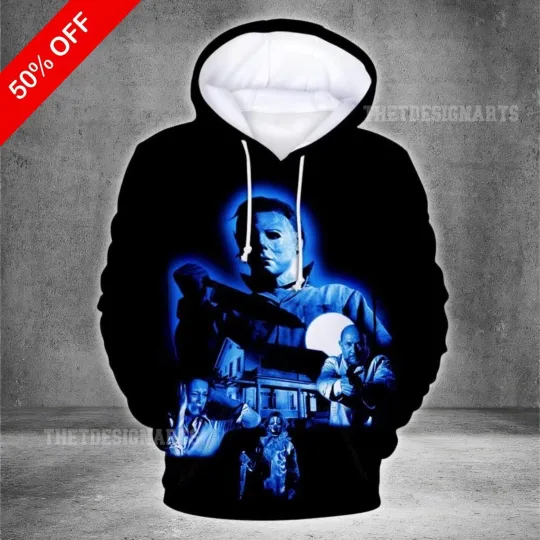 Michael Myers Hoodie 3D Printed Pullover, Horror Movie Cosplay for Halloween