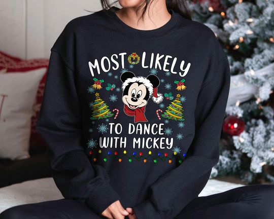 Discover Retro Most Likely to Dance with Mickey Sweatshirt | Vintage Funny Disney Christmas Tee 2025 | Family Matching Holiday US