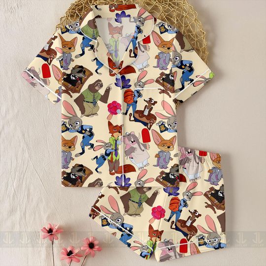 Discover Zootopia Friends Unisex Satin Pajamas Set, Spooky Season Pajamas , Long Sleeve And Short Styles