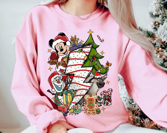 Discover Retro Mickey Olaf Christmas Shirt | Vintage Holiday Tree Scene Tee 2025 | Disney Family Matching Xmas US Style