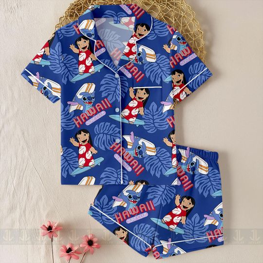 Discover Stitch Lilo Aloha Unisex Satin Pajamas Set, Spooky Season Pajamas , Long Sleeve And Short Styles