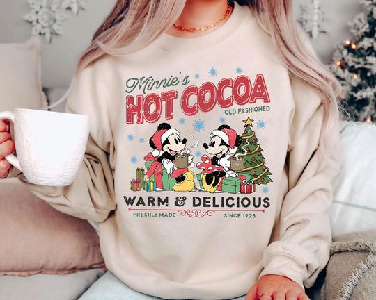 Discover Retro Minnie Hot Cocoa Christmas Shirt | Vintage Holiday Cafe Tee 2025 | Disney Family Matching Warm Cocoa US Style