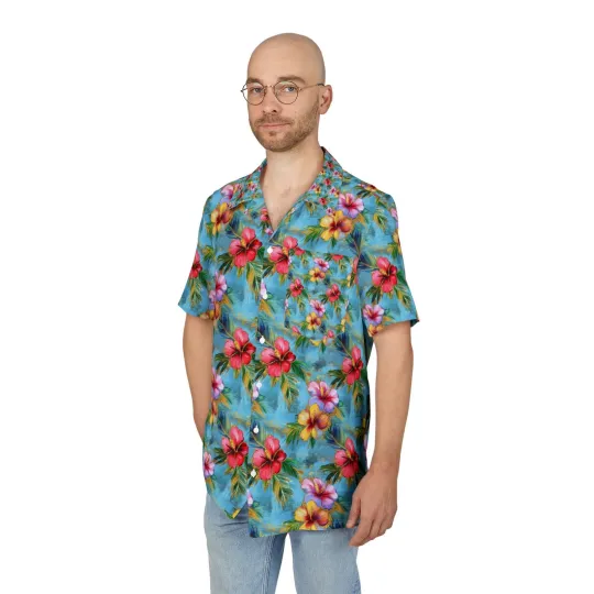 Discover Tropical Floral Button-Down Shirt, Hawaiian Shirt, Vacation Summer Clothing
