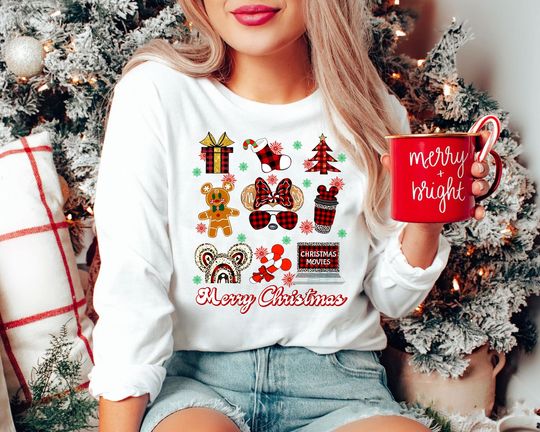 Discover Retro Minnie Christmas Shirt | Vintage Buffalo Plaid Holiday Tee 2025 | Disney Family Matching Merry Xmas US Style