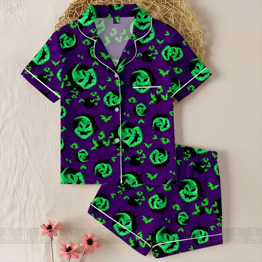 Discover Oogie Boogie Big Face Unisex Satin Pajamas Set, Disneyland Pajamas, Long Sleeve And Short Styles