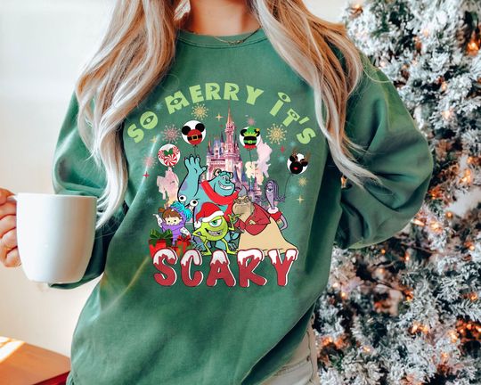 Discover Retro Monsters Inc Christmas Sweatshirt | Vintage So Merry Its Scary Tee 2025 | Pixar Disney Holiday Family Matching