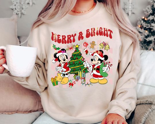Discover Merry & Bright Disney Christmas Shirt | Retro Holiday Tee | Vintage Mickey Minnie Disney World Family Matching Xmas Gift 2025