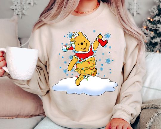 Discover Winnie the Pooh Christmas Lights Sweatshirt | Retro Disney Holiday Shirt | Vintage Pooh Disney World Family Matching Xmas Gift 2025