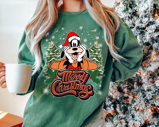 Discover Goofy Merry Christmas Sweatshirt | Retro Disney Holiday Shirt | Vintage Goofy Disney World Family Matching Christmas Gift 2025