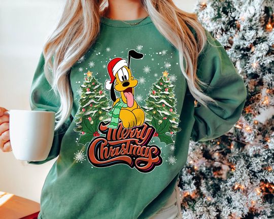Discover Pluto Merry Christmas Sweatshirt | Retro Disney Holiday Shirt | Vintage Pluto Dog Disney World Family Matching Christmas Gift 2025