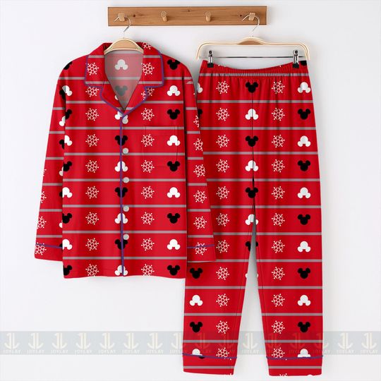 Discover Mickey Snow Flake Unisex Satin Pajamas Set, Disney Christmas Shirt, Long Sleeve And Short Styles