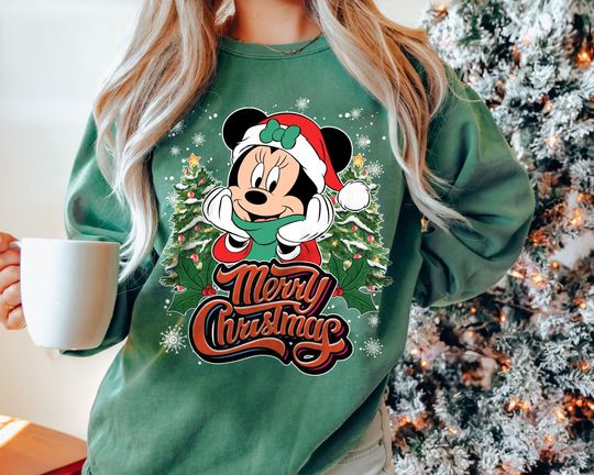 Discover Minnie Mouse Merry Christmas Sweatshirt | Retro Disney Holiday Shirt | Vintage Minnie Disney World Family Matching Christmas Gift 2025