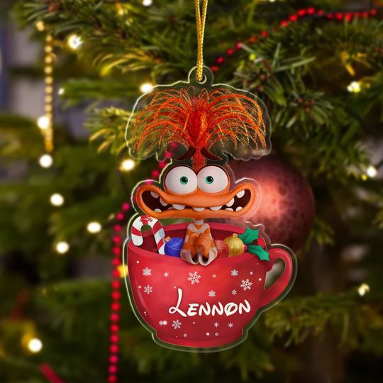 Personalized Anxiety Inside Out Tea Cup Christmas Ornament, Inside Out Christmas Tree Decor, Inside Out 2 Xmas Party Gift For Kid