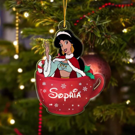 Discover Personalized Jasmine Princess Tea Cup Christmas Ornament, Aladdin  2024 Christmas Tree Decor, Cartoon Cup Character Gift For Kid