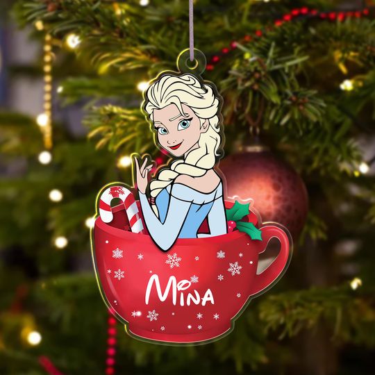 Discover Personalized Elsa Tea Cup Christmas Ornament, Frozen 2024 Christmas Tree Decor, Princess Cartoon Cup Character Gift For Kid