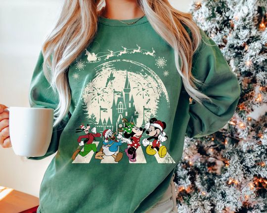 Discover Mickey & Friends Christmas Sweatshirt | Retro Disney Holiday Shirt | Vintage Abbey Road Disney World Family Matching Xmas Gift 2025