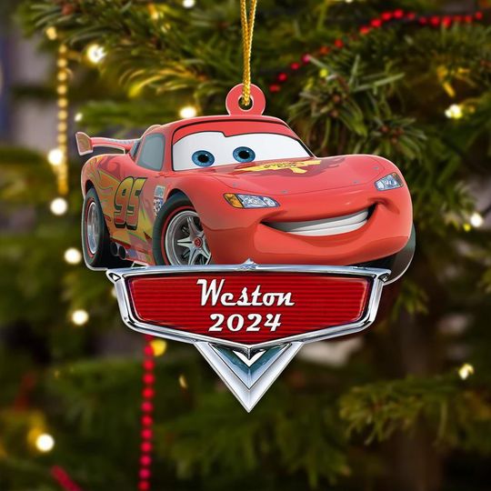 Discover Personalized Car Christmas Ornament, Racing Cars 2024 Christmas Tree Decor Gift for Kid, Car Movie Decor Home Gift, Xmas Ceramic Ornament