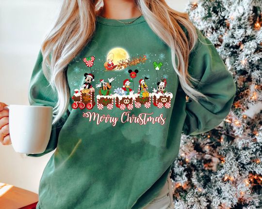 Discover Mickey & Friends Christmas Train Sweatshirt | Retro Disney Holiday Shirt | Vintage Disney World Family Matching Xmas Gift 2025