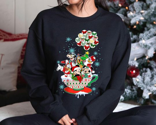 Discover Mickey & Friends Christmas Teacup Sweatshirt | Retro Disney Holiday Shirt | Vintage Disney World Family Matching Xmas Gift 2025