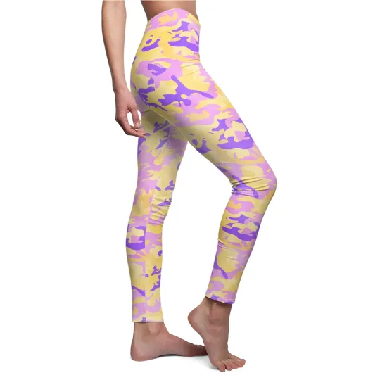 Discover Yellow and Purple Camouflage Women's Cut & Sew Casual Leggings