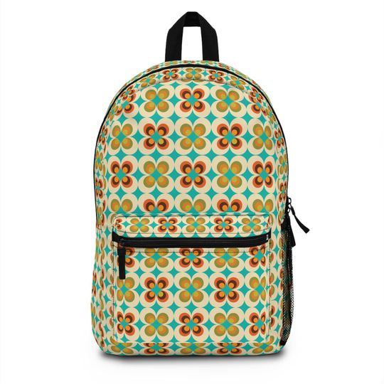 Discover 70s Retro Floral Backpack: Polyester Travel Bag for Students